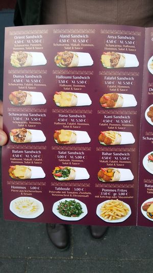 Menu at Dunya Imbiss in Cologne