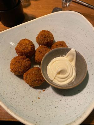 Dutch bitterballen with vegan mayonaise at Lunchcafé Stadhuis in Goes