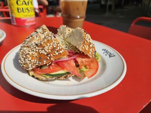 The garden bagle at Mazál Bagels & Café in Madrid