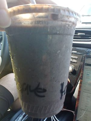 Berry Blast: no agave and added kale. We make a similar smoothie at home that is delicious, but this was pretty bad. at Common Market Food Co-op in Frederick