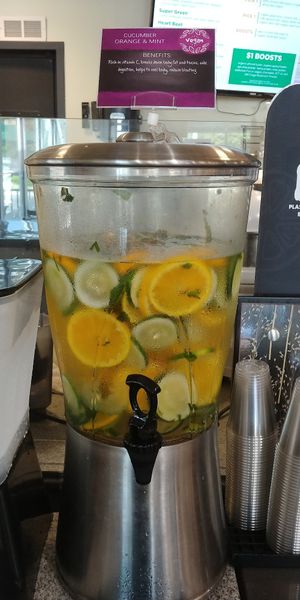 Orange, cucumber, mint water. Delicious! at Common Market Food Co-op in Frederick