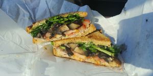 Vegan TLT: sub gf bread, sub mushrooms for tempeh. Really nice flavor, wish I'd added vegan cheese at Common Market Food Co-op in Frederick