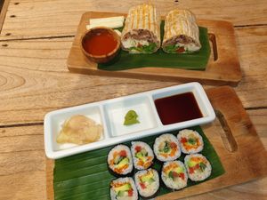 uBurrito and sushi combo meal at Healthy Ubud in Ubud