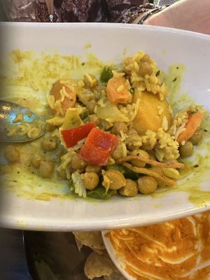 Chickpea curry and rice - sorry forgot to take pic before eating.  Soooo good   at Pink Salt in Jacksonville
