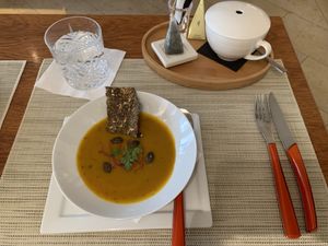 Pumpkin soup at Yogi Booster in Lausanne