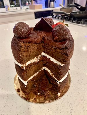 Magic Brownie Cake, cut into 😍 at Giselle's Vegan Kitchen in Laguna Hills