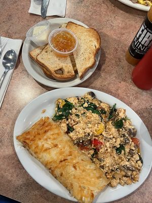 Tofu scramble and sour dough toast (with vegan butter)   at Nancy's Café in Auburn