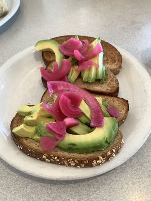 Avocado Toast w/ pickled 🧅   at Nancy's Café in Auburn