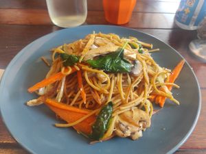 Vegan noodles with tofu and veggies at Tibet Kitchen in Katoomba
