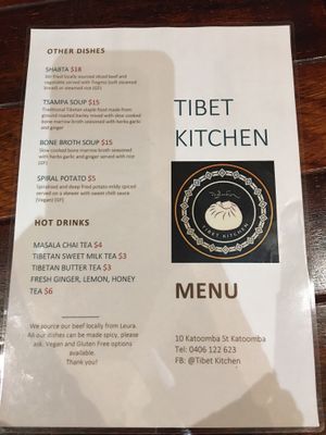 Menu - they had soya milk for the chai   at Tibet Kitchen in Katoomba
