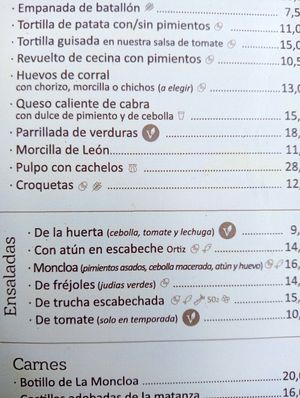 Opciones veganas en entrantes y ensaladas at Moncloa de San Lazaro in Cacabelos