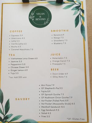 new menu at Vegan & Beyond in Seoul