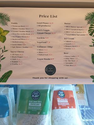 prices in market section at Vegan & Beyond in Seoul