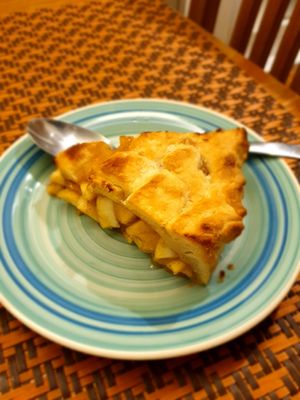 apple pie, at home.   In shop they serve with vegan whipped cream at Vegan & Beyond in Seoul