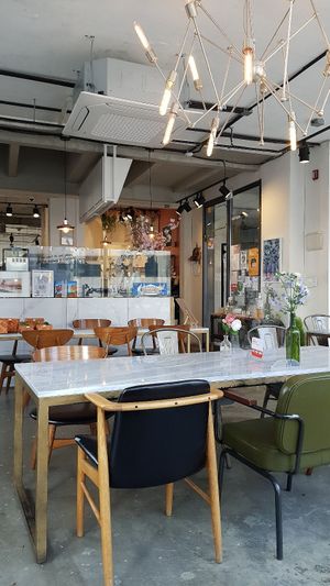 Interior of location - seating space at Vegan & Beyond in Seoul