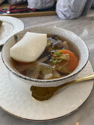 Close up of the Japanese New Year soup special.   It was so delicious!  at Vegan & Beyond in Seoul