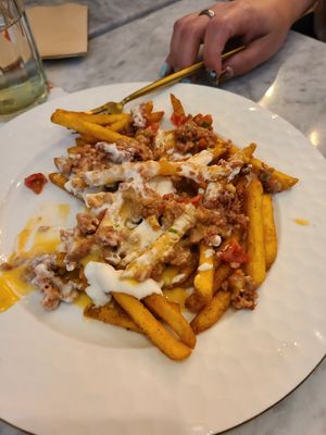 Cheesy fries AWESOME! at Vegan & Beyond in Seoul