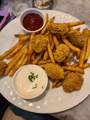 Fried chicken and fries at Vegan & Beyond in Seoul