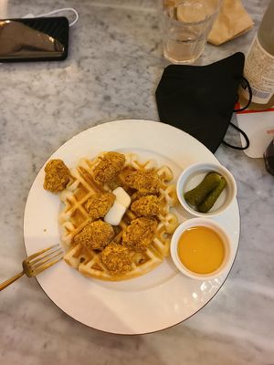 Chicken and waffles at Vegan & Beyond in Seoul