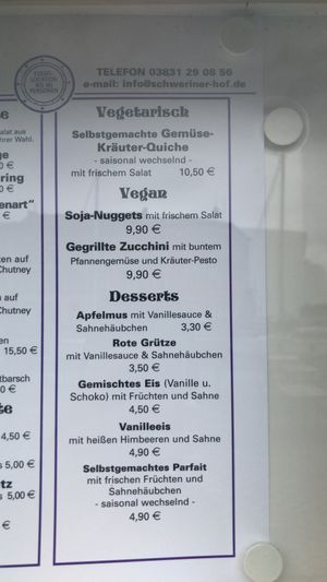 Menu at Klabautermann in Stralsund