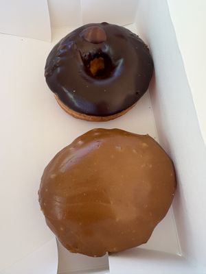 chocolate donut and carmel apple pie filled   at Freddy Donuts in Fredericksburg