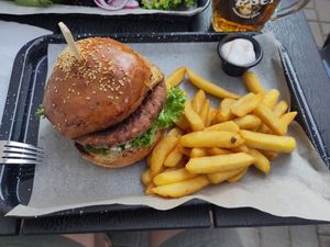 Burger and fries at IBA.TU Bistro in Vysoke Tatry