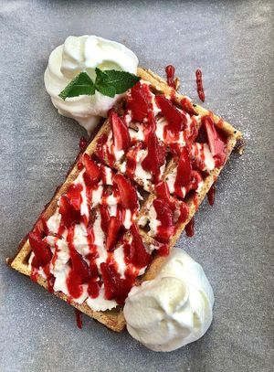 Strawberry & mascarpone waffles at IBA.TU Bistro in Vysoke Tatry