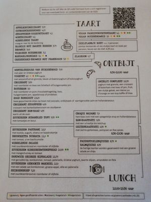 Menu with prices at De Juf in Middelburg