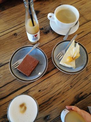 Brownie and passion fruit cheesecake. at De Juf in Middelburg