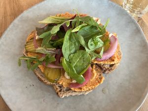 Bread with harissa hummus  at De Juf in Middelburg