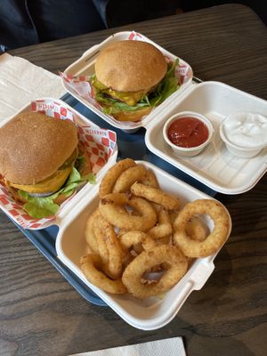 Classic cheese burgers and onion rings   at Wise Boys Burgers - Auckland CBD in Auckland