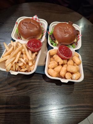 Burgers with fries and tater tots at Wise Boys Burgers - Auckland CBD in Auckland