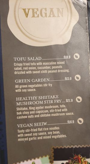 Vegan menu at Little Bangkok in Cannington