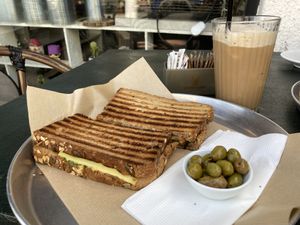Vegan toast and soy iced coffee  at Cafe Katan ba Rashi  in Ramat Gan