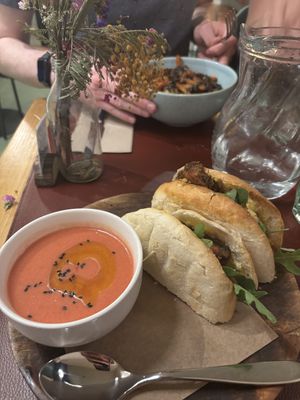 Katsu burger - with gazpacho - amazing as everr  at Green&Burger in Barcelona