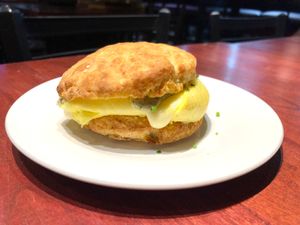 Egg & Cheese Biscuit (Vegetarian) 
scrambled eggs, cooper sharp cheese, charred scallion aioli, homemade biscuit at Molly Malloy's in Philadelphia