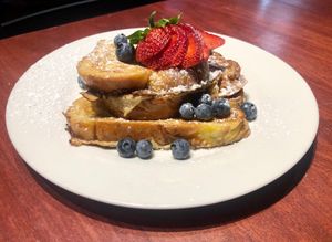 Challah French Toast (Vegetarian)
vanilla cinnamon challah french toast, fresh fruit, maple syrup at Molly Malloy's in Philadelphia