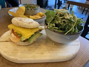 Breakfast bagel  at Grounds & Greens Cafe in White Rock
