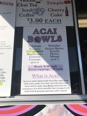 Acai menu at Sandy Pony Donuts in Chincoteague