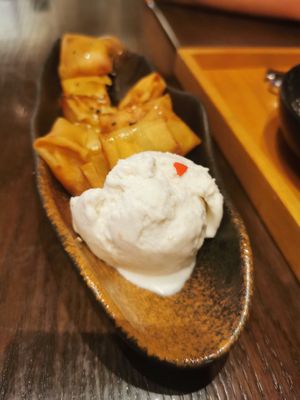 Dessert with coconut icecream at Chi in Vancouver