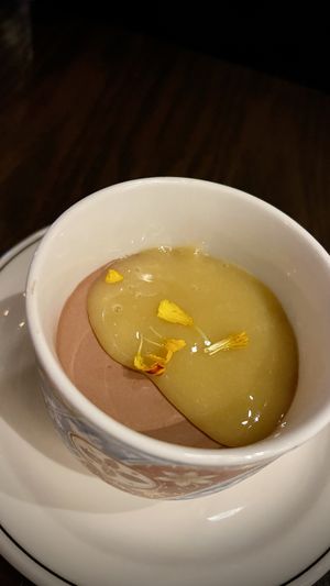 Cocoa pudding with lemon brûlée   at Chi in Vancouver