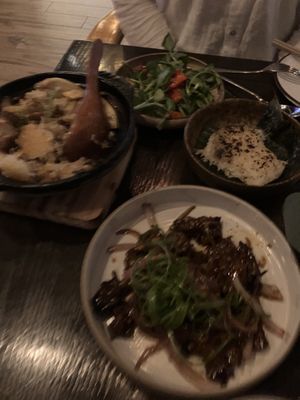 Shaken beef and crispy truffle rice  at Chi in Vancouver
