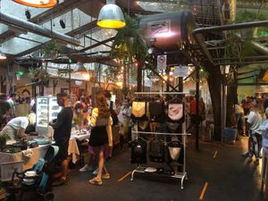 The market/stands at Vegan Sunday Market in Budapest