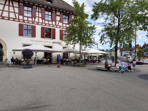 Exterior and outdoor seating. Note the ship at Güterhof in Schaffhausen