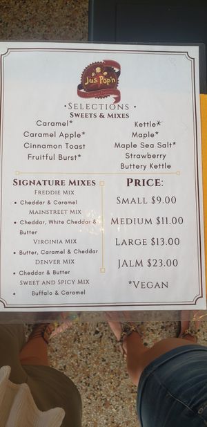 Menu at Jus Pop'n in Fredericksburg