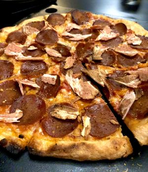 Pep pizza with “bacon” at Neon Tiger in Charleston