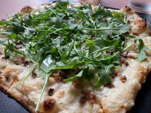 Fromaggio and Champignon pizza (cheese made in-house) at Neon Tiger in Charleston