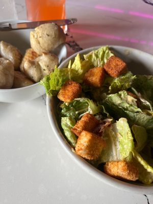 Caesar salad and garlic knots   at Neon Tiger in Charleston