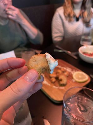 Mushroom calamari with a really tasty tartar sauce   at Neon Tiger in Charleston