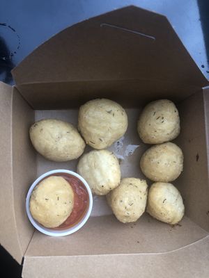 Garlic knots. Not really knotted, but very tasty. The marinara head a bit of spicy heat to it. at Neon Tiger in Charleston